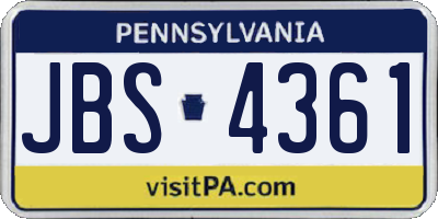 PA license plate JBS4361