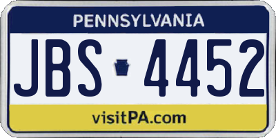 PA license plate JBS4452