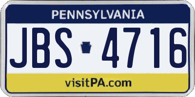 PA license plate JBS4716