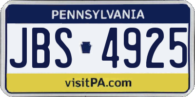 PA license plate JBS4925