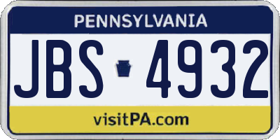 PA license plate JBS4932