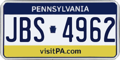 PA license plate JBS4962