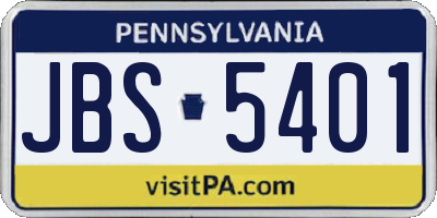 PA license plate JBS5401