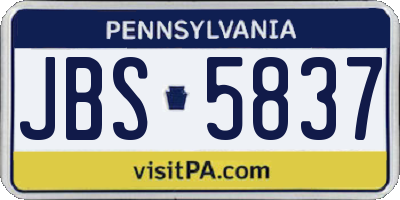 PA license plate JBS5837
