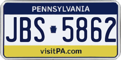 PA license plate JBS5862