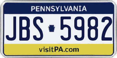 PA license plate JBS5982