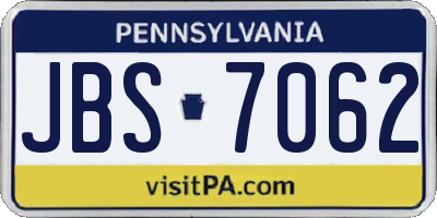 PA license plate JBS7062