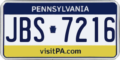 PA license plate JBS7216