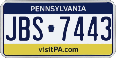PA license plate JBS7443