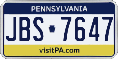 PA license plate JBS7647