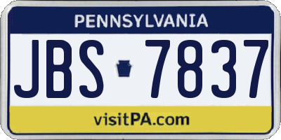 PA license plate JBS7837