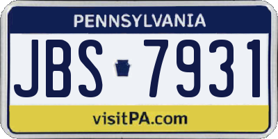 PA license plate JBS7931
