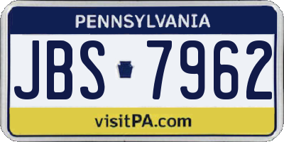 PA license plate JBS7962