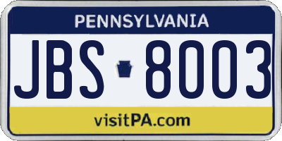 PA license plate JBS8003