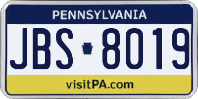 PA license plate JBS8019