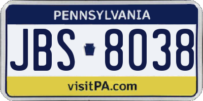 PA license plate JBS8038