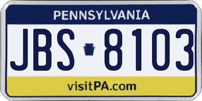 PA license plate JBS8103
