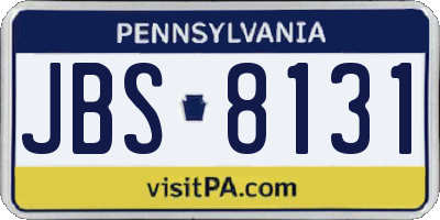 PA license plate JBS8131