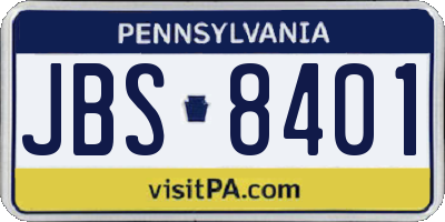 PA license plate JBS8401