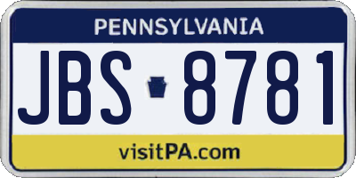 PA license plate JBS8781