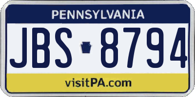 PA license plate JBS8794