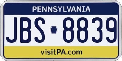 PA license plate JBS8839