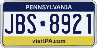 PA license plate JBS8921