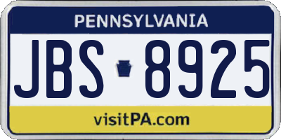 PA license plate JBS8925