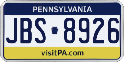 PA license plate JBS8926