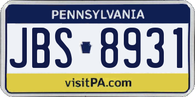 PA license plate JBS8931