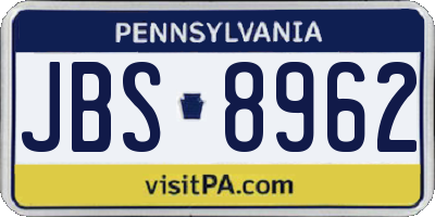 PA license plate JBS8962