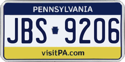PA license plate JBS9206