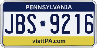 PA license plate JBS9216