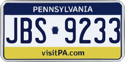 PA license plate JBS9233