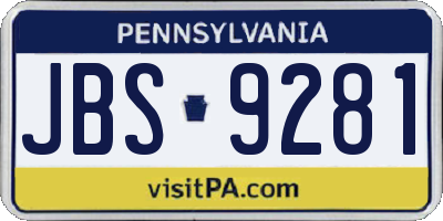 PA license plate JBS9281