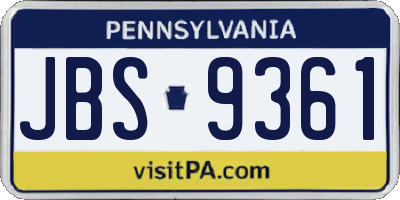 PA license plate JBS9361