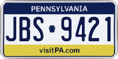 PA license plate JBS9421