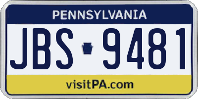 PA license plate JBS9481