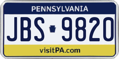 PA license plate JBS9820
