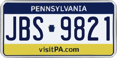 PA license plate JBS9821