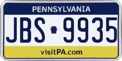 PA license plate JBS9935