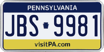 PA license plate JBS9981