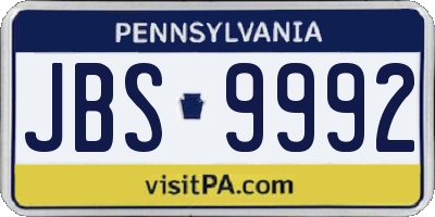 PA license plate JBS9992