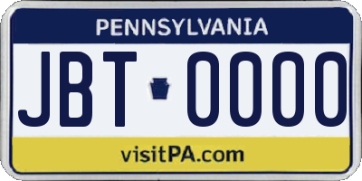 PA license plate JBT0000