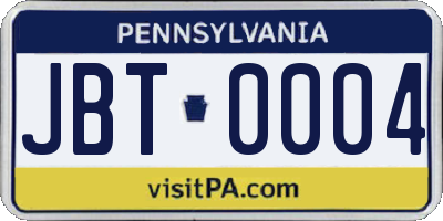 PA license plate JBT0004
