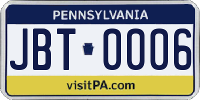 PA license plate JBT0006
