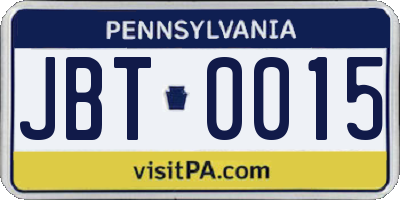PA license plate JBT0015