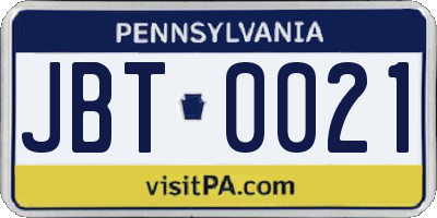 PA license plate JBT0021
