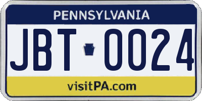 PA license plate JBT0024