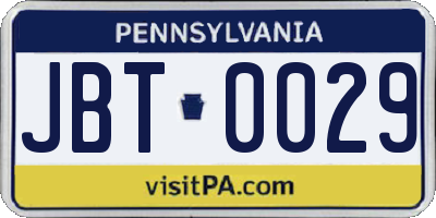 PA license plate JBT0029